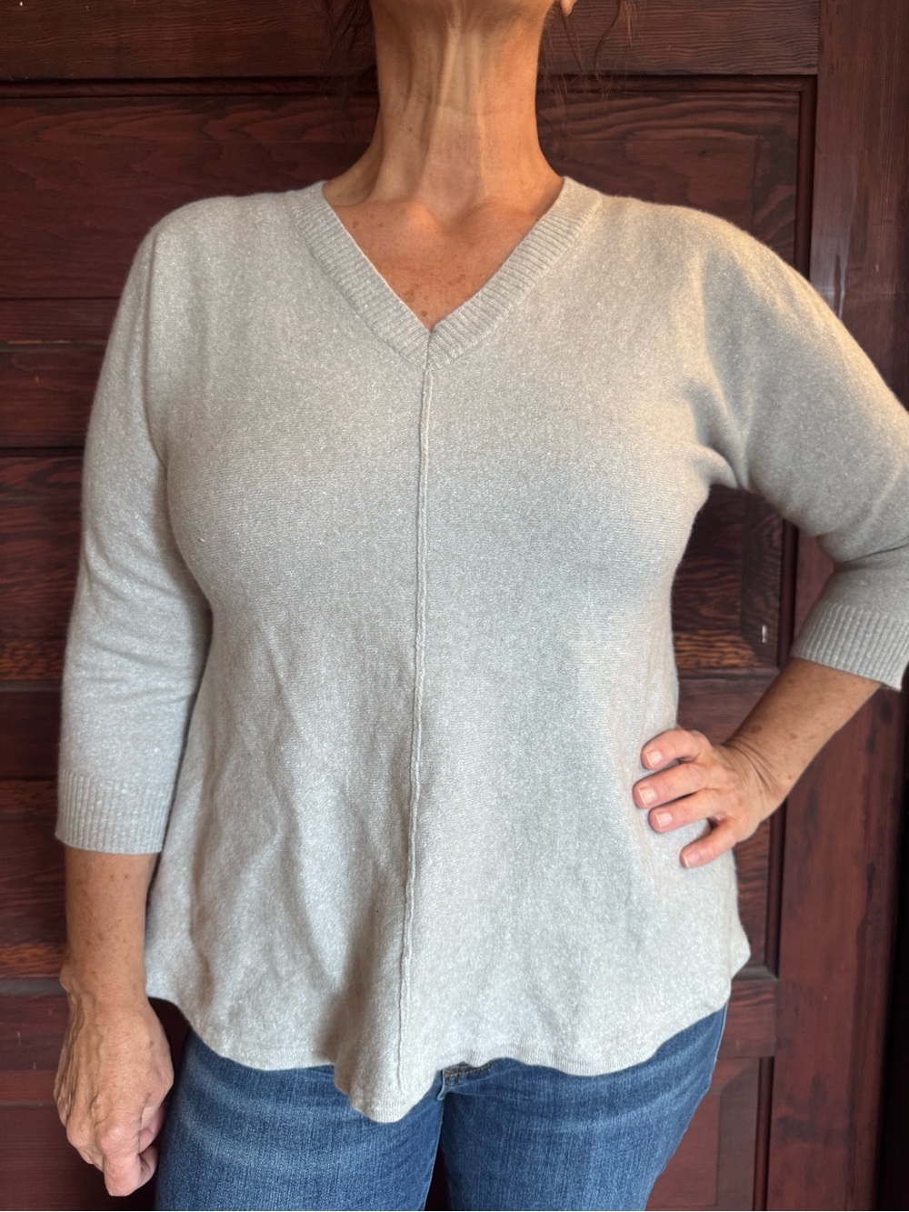 Cashmere V-Neck Light Gray Knit Sweater